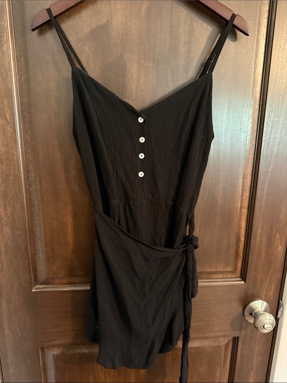 Lily Rose Black Spaghetti-Strap Romper Dress with Side Tie